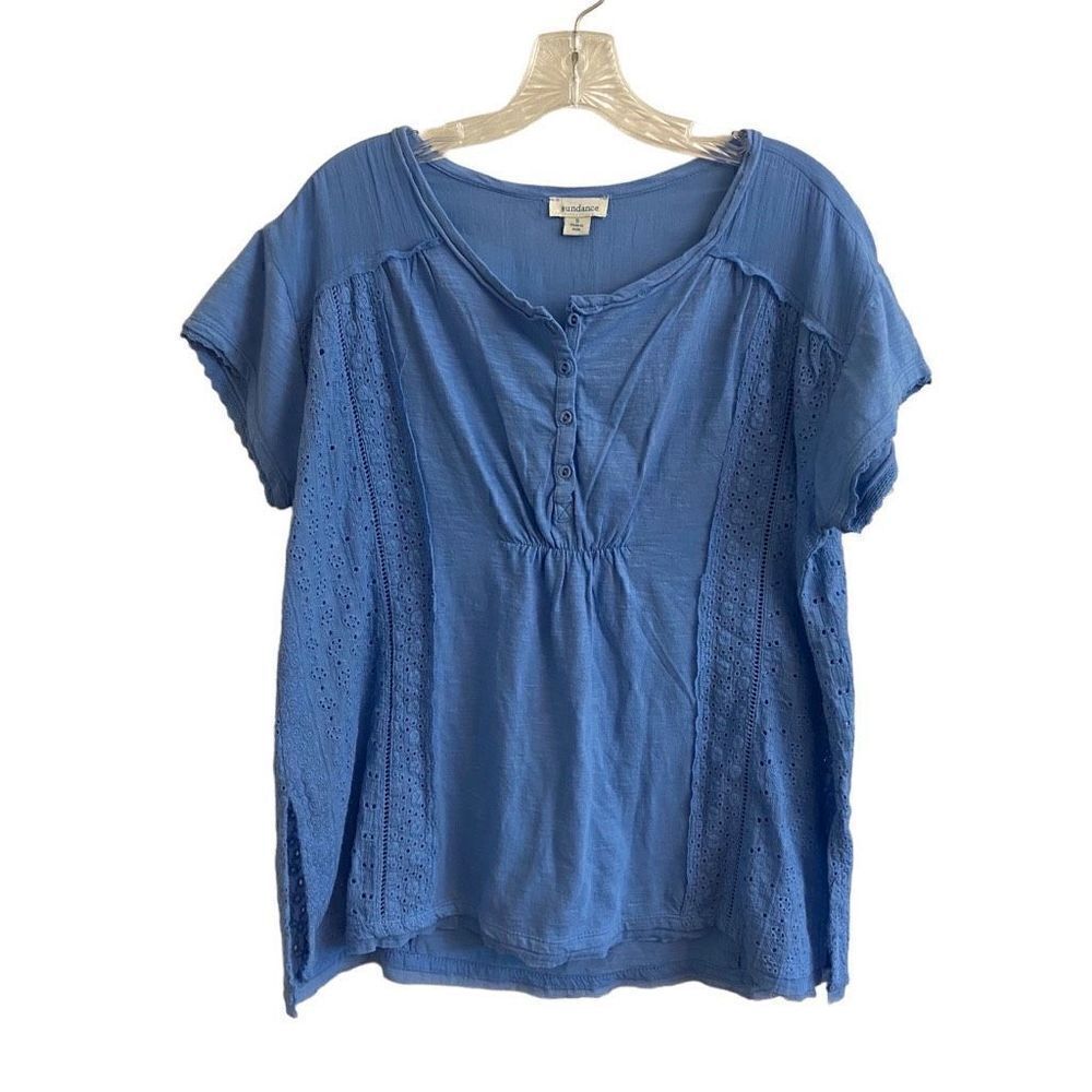 Sundance Nero Eyelet Tee Shirt Sky Blue Top Small
